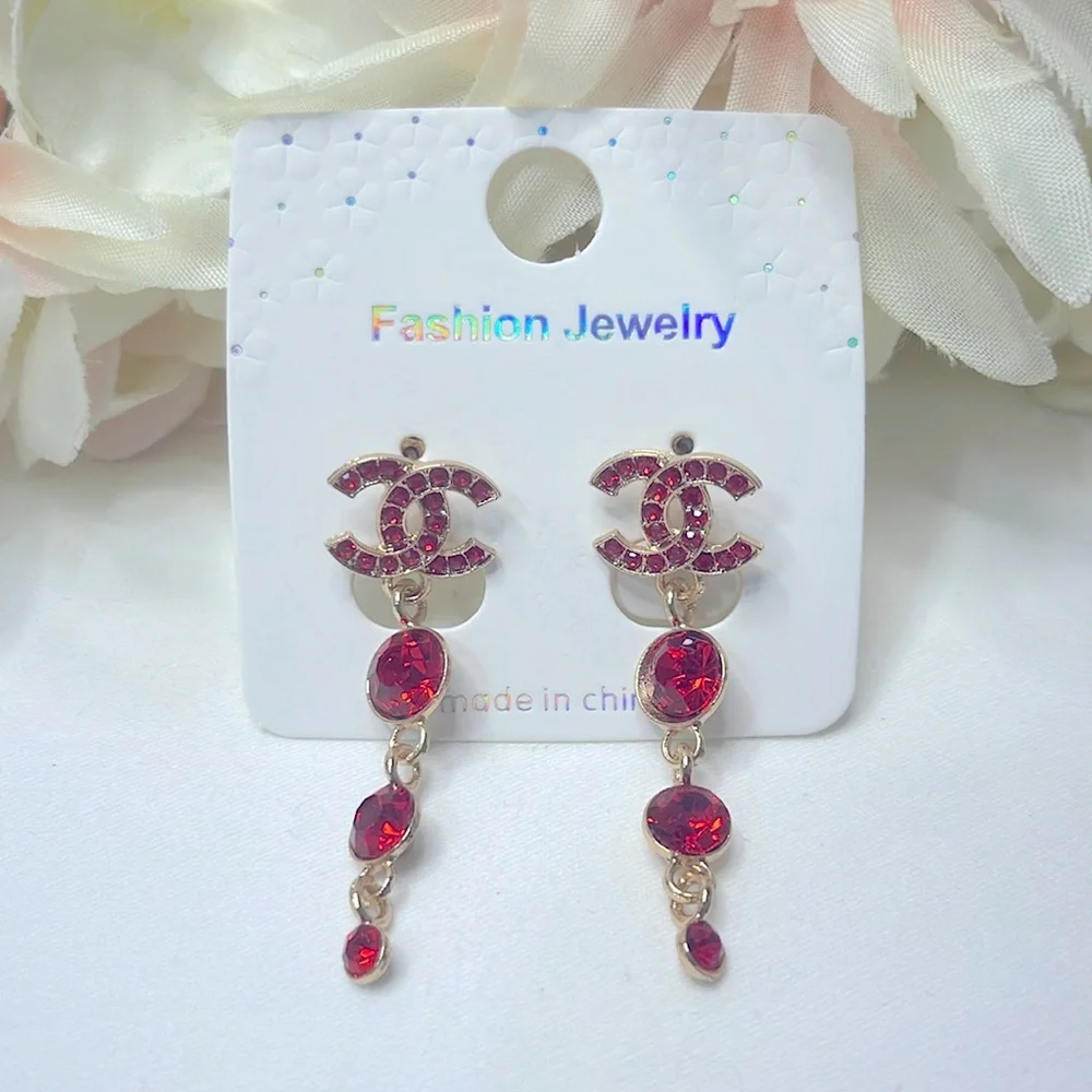 Gold Earrings with Crystal New in Packaging